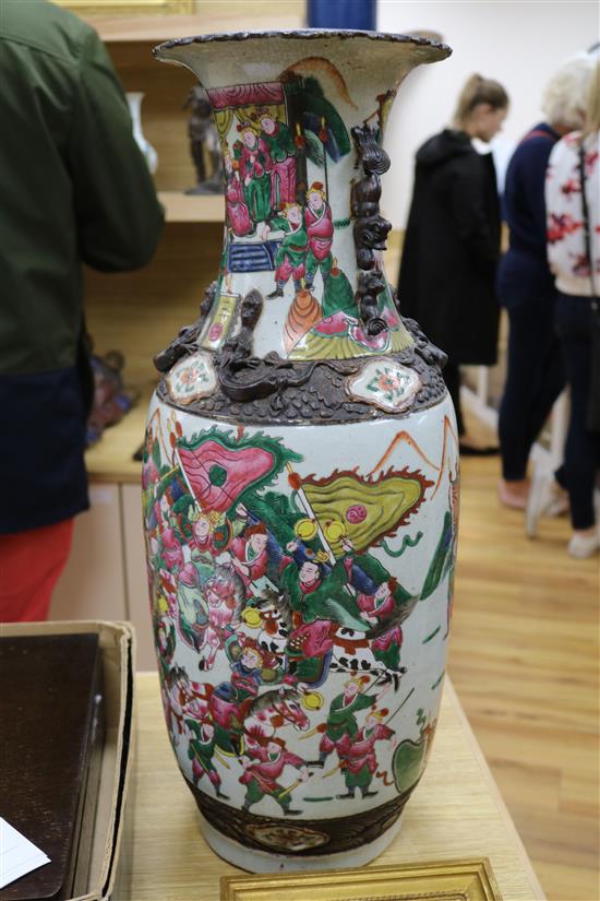 A large Chinese crackle glaze famille rose vase, height 61.5cm (a.f.)